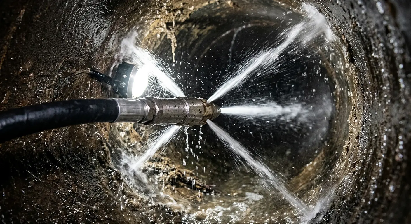 High-pressure hydro jetting nozzle cleaning sewer pipe for Storm Drain Cleaning in Pitman